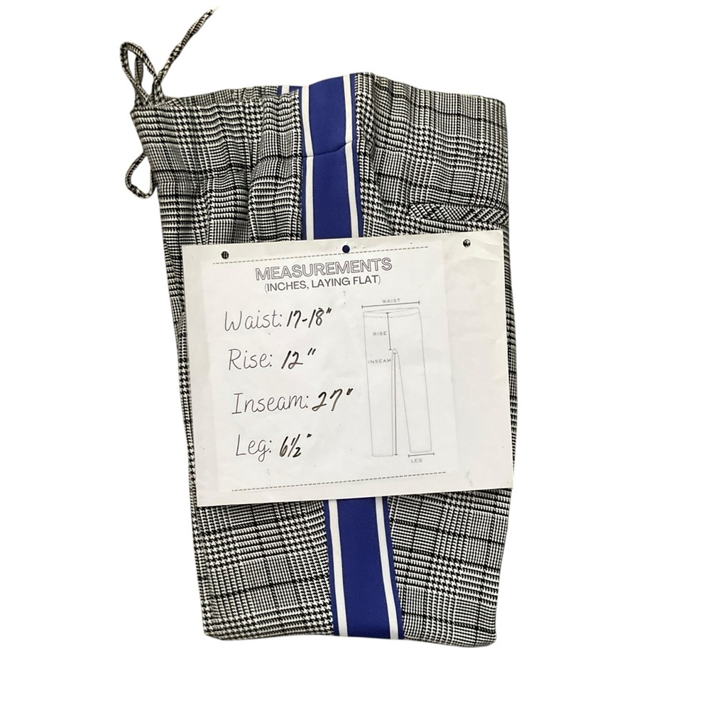 Belle Verne black White Check Trouser Pant L Women Blue Stripe College Preppy - Picture 8 of 8